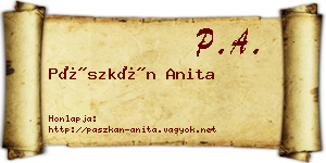 Pászkán Anita névjegykártya